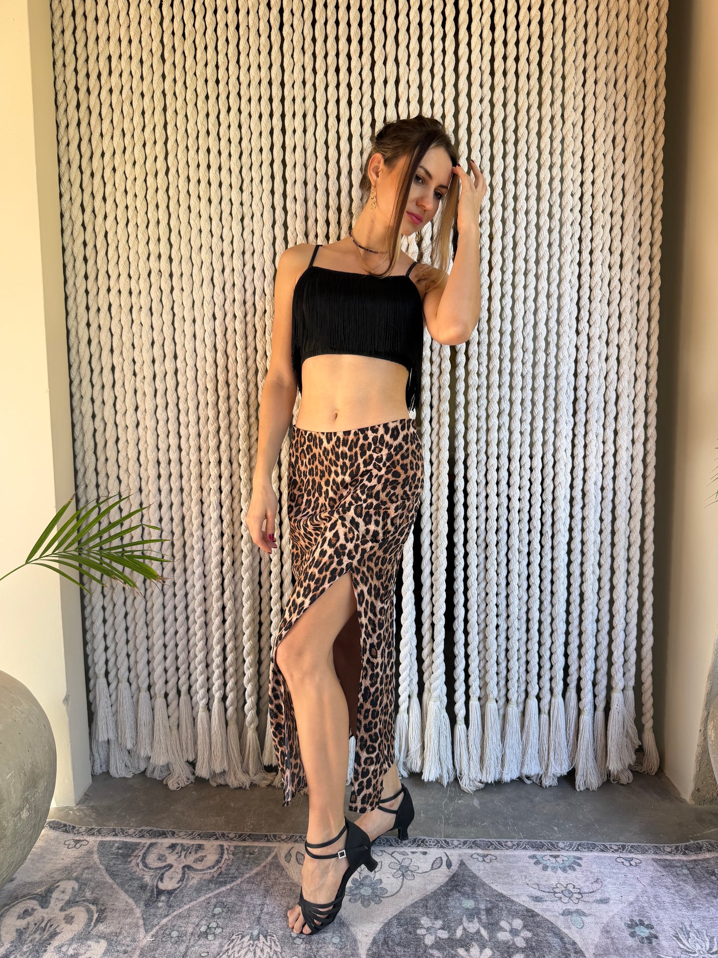 High Waist Animal Leopard Print Skirt with Legs Split