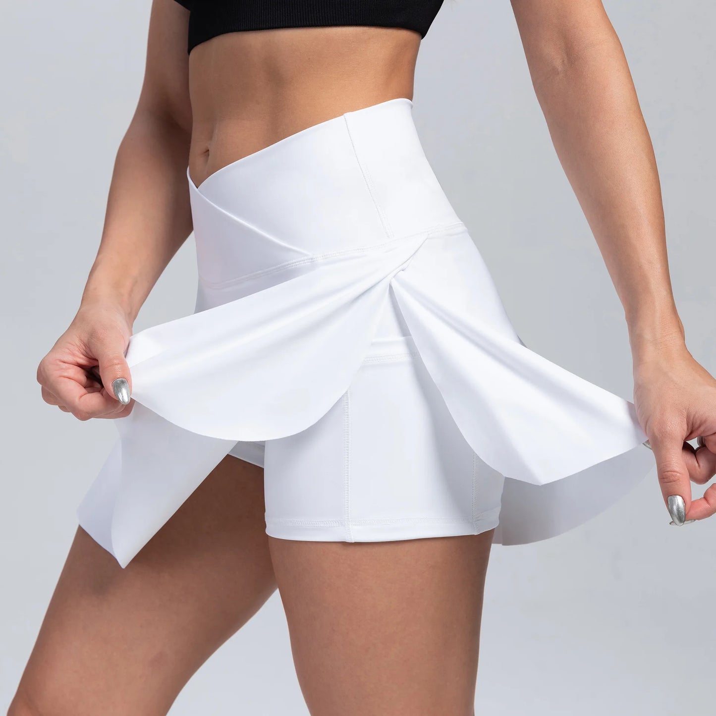 High V Waist Mini Skirt with Build In Pants and Pocket