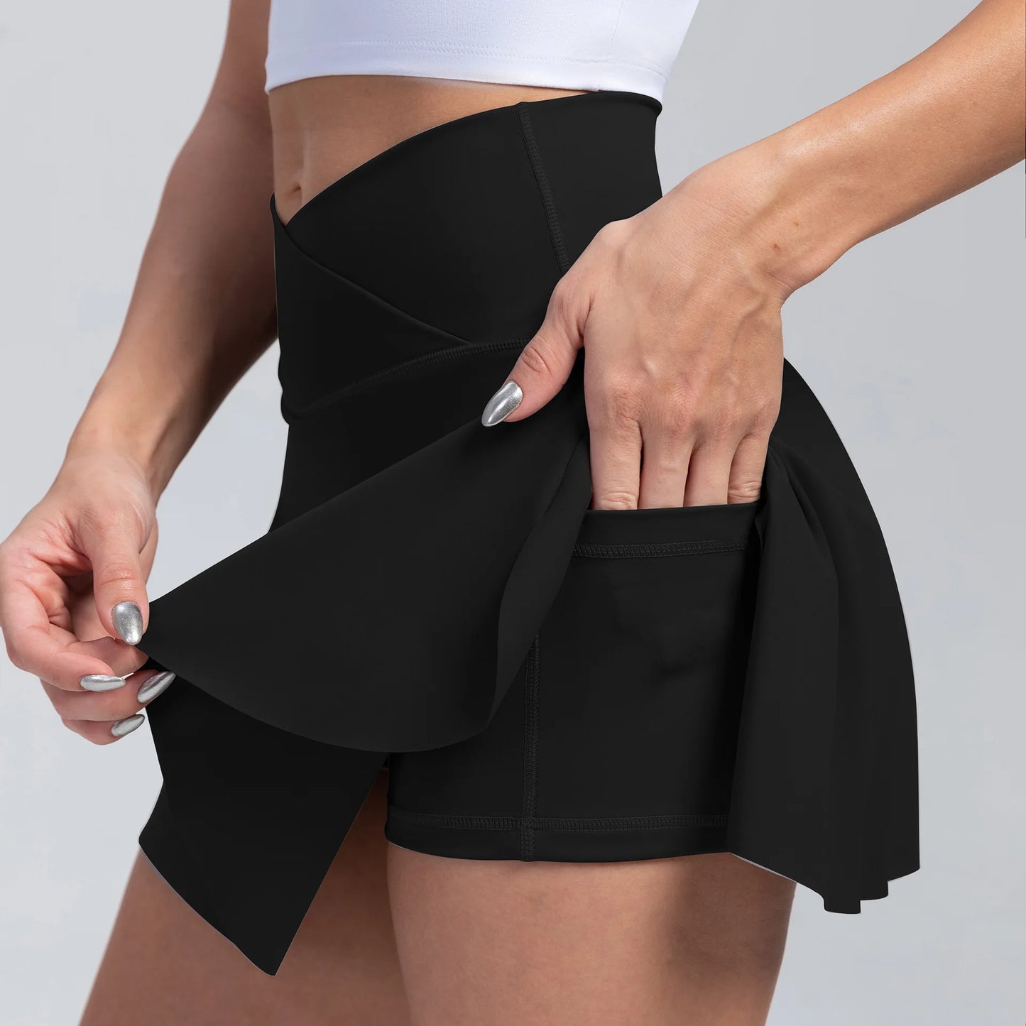 High V Waist Mini Skirt with Build In Pants and Pocket