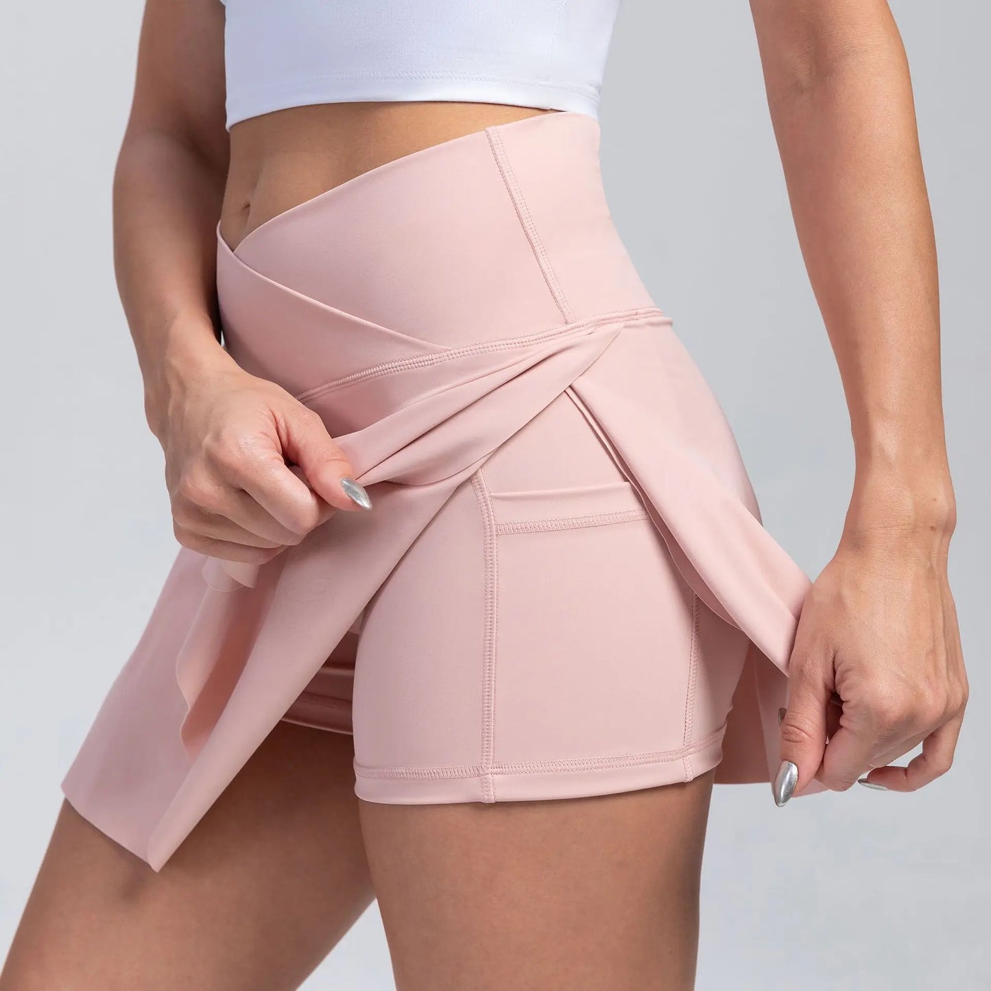High V Waist Mini Skirt with Build In Pants and Pocket